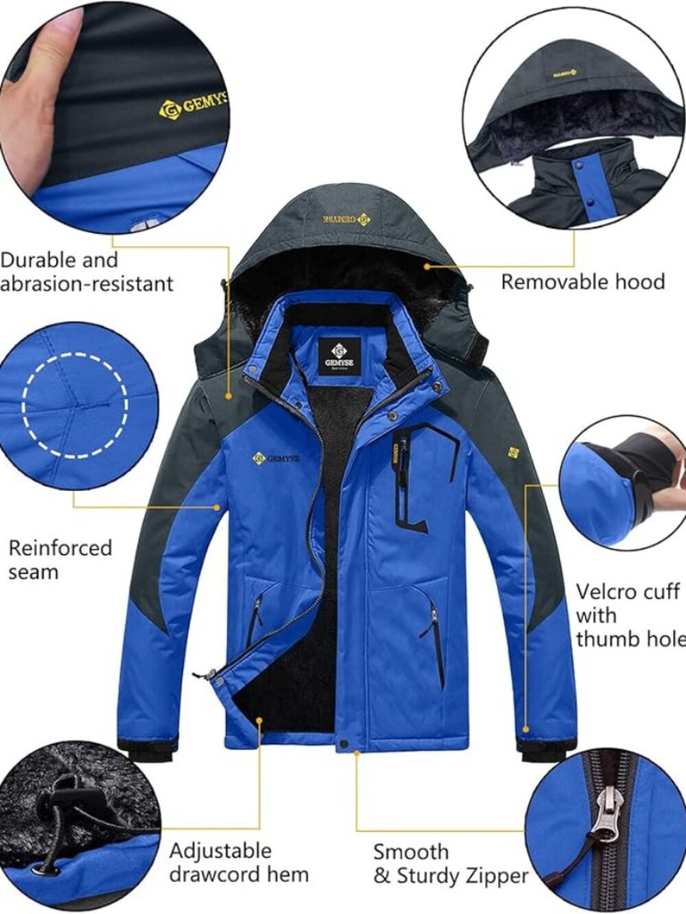 Men's Mountain Waterproof Ski Jacket Windproof Snow Coat With Hood
